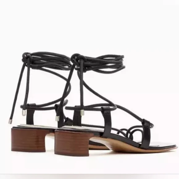 Rag & Bone Cindy Tie Open Toe Wrap Sandals Black Leather EU 37 US 7 3036 - Picture 3 of 11